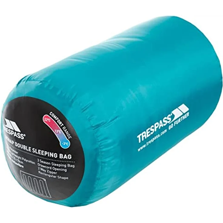 Trespass Catnap 3 Season Double Sleeping Bag, Wasserabweisend, Maße 180cm x 140cm, Jade, für Temperaturen von -3°C bis +22°C – Bild 4