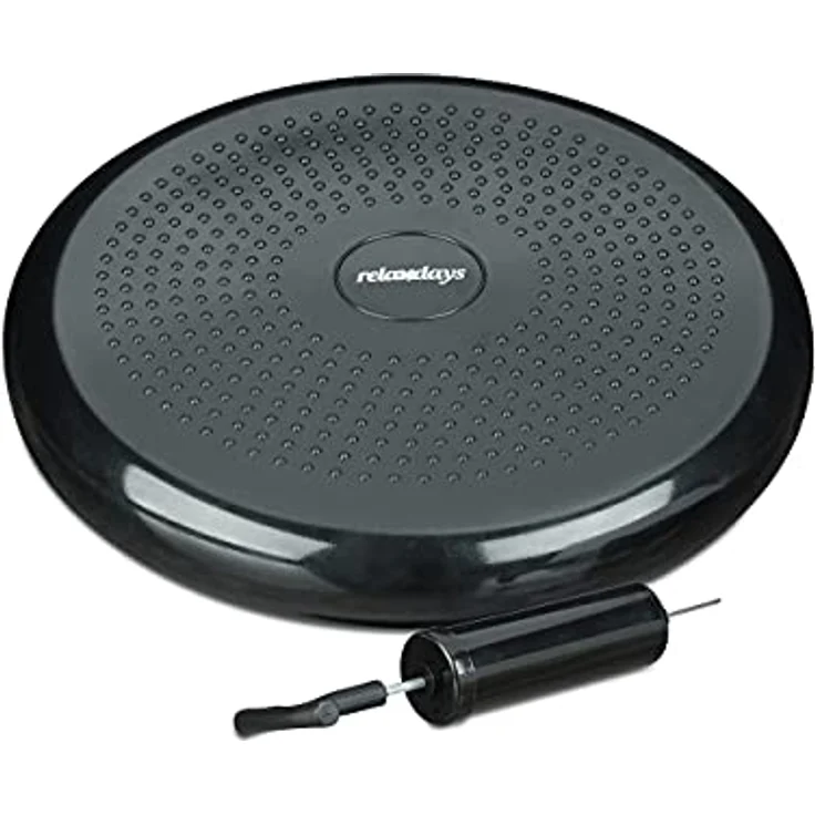 Relaxdays Balance Kissen, max. Gewicht 140 kg, Pad, Luftpumpe, Ballsitzkissen m. Noppen, Fitnesskissen, schwarz, 33 x 33 x 7 cm – Bild 1