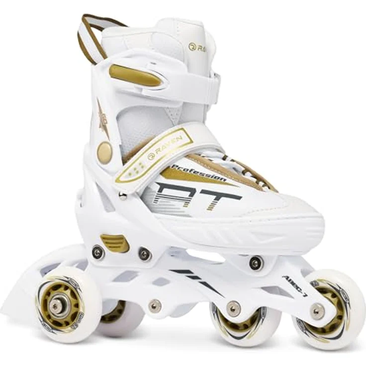 RAVEN Profession 4in1 Inlineskates, verstellbare Rollschuhe & Schlittschuhe, White/Gold, Größe 38-42 (25cm-27,5cm), mit Triple-Vent-System und SAS Shock-Absorbing-System – Bild 4
