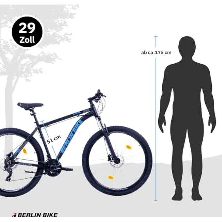 Berlin Bike MTB1, Mountainbike 29 Zoll mit 51 cm Rahmenhöhe, hydraulischen Scheibenbremsen und Shimano-Set, Schwarz-Blau – Bild 9