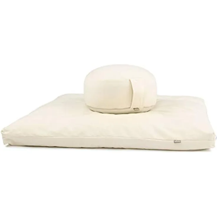 Bodhi Meditations-Set | ECO Serie | Meditationsmatte (Zabuton) & Rondo Meditationskissen | Mit Bio-Dinkelfüllung | Bezug aus 100% Bio-Baumwolle | Meditationsunterlage & Kissen (Natur)