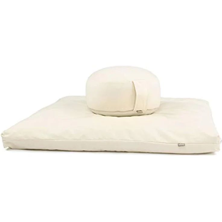 Bodhi Meditations-Set | ECO Serie | Meditationsmatte (Zabuton) & Rondo Meditationskissen | Mit Bio-Dinkelfüllung | Bezug aus 100% Bio-Baumwolle | Meditationsunterlage & Kissen (Natur) – Bild 1
