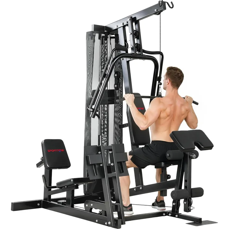 MH Handel GmbH Kraftstation Fitnessstation mit Latzug und Butterflystange, 65kg Gewichten, Seil bis 120kg, All-in-One Home Gym für Ganzkörpertraining