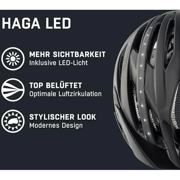 Alpina Haga Led Black Matt, Größe 51 - 56 cm - Fahrradhelm, Farbe Schwarz – Bild 3