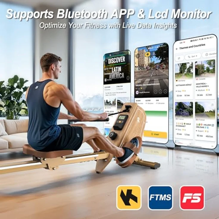 VOWVIT OR3 Rudergerät, magnetisches Rudergerät mit Bluetooth Monitor, 16 Widerstandsstufen, 160 kg Gewichtskapazität, kompakte vertikale Aufbewahrung, Farbe Weiß, 2 Jahre Garantie – Bild 4