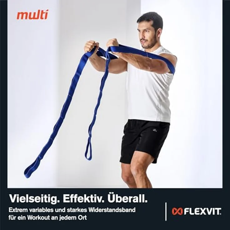 FLEXVIT Multi Power (Blau), Starkes Widerstandsband mit eingenähten Schlaufen, hautfreundlich und robust, ideal für Krafttraining und fortgeschrittene Sportler – Bild 5