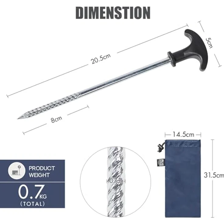 TIMBER RIDGE Zeltheringe Stahl x20 mit Schutzkappe, 22 cm lange Heringe für alle Bodenarten, stabil und langlebig – Bild 5