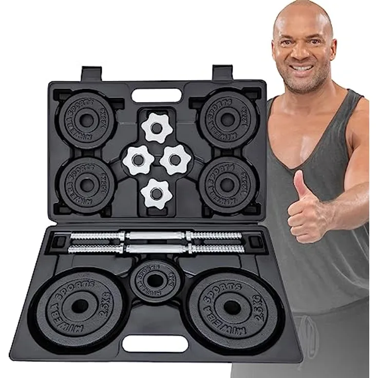Miweba Sports Hantelset MKH120 | 20kg - 𝐏𝐫𝐨𝐟𝐢 Hanteln mit Koffer - Frauen und Männer - Hantel Set - Hantelkoffer - Kurzhanteln - Gusseisen Hantelscheiben - Ergonomischer Griff - Einzelhanteln