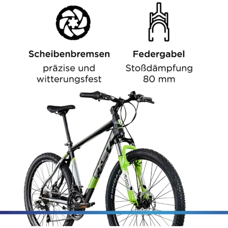 Zündapp FX27 Mountainbike 27,5 Zoll Hardtail, unisex, 21 Gänge, Grau/Grün, 48 cm Alu-Rahmen – Bild 5