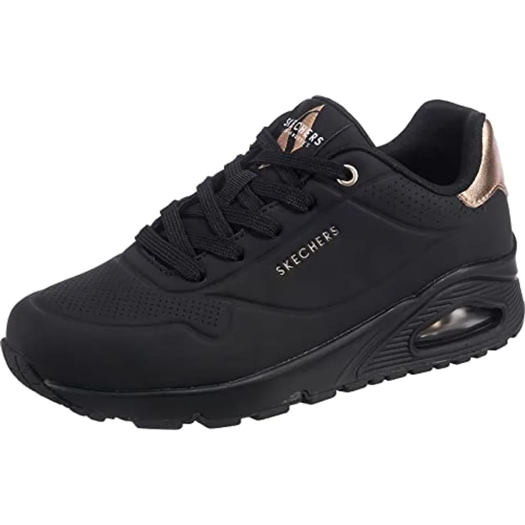 Skechers Uno-Golden Air, Damen Sneaker mit elastischen Schnürsenkeln und dämpfender Sohle, schwarz-gold