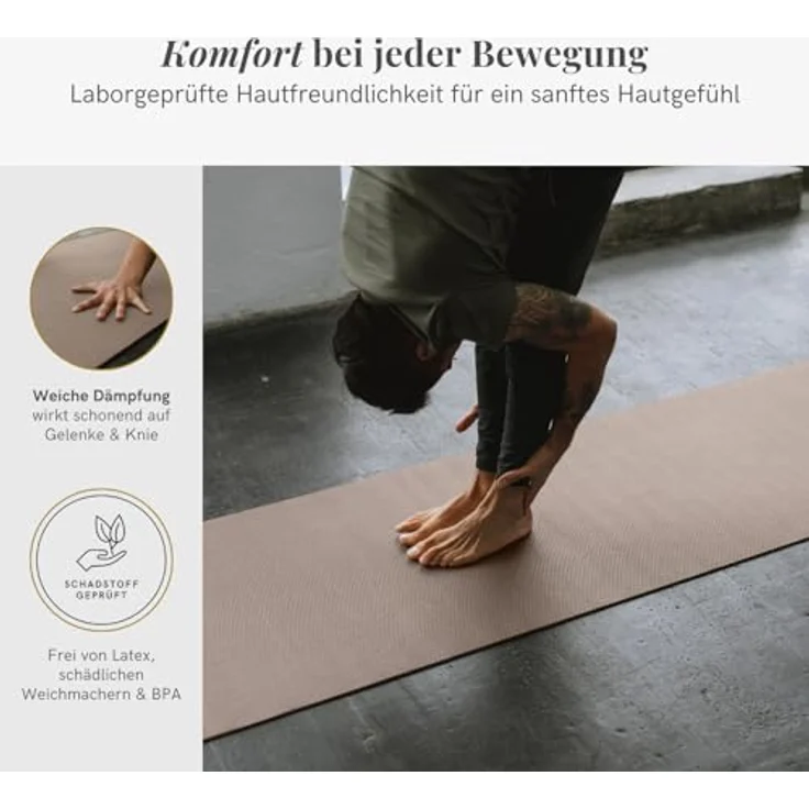 LOTUSCRAFTS® MUDRA Yoga Matte, 5 mm dick, rutschfest, universell einsetzbar, 183 x 60 cm, oeko-tex 100 zertifiziert, leichte Fitnessmatte für Zuhause und Studio – Bild 5