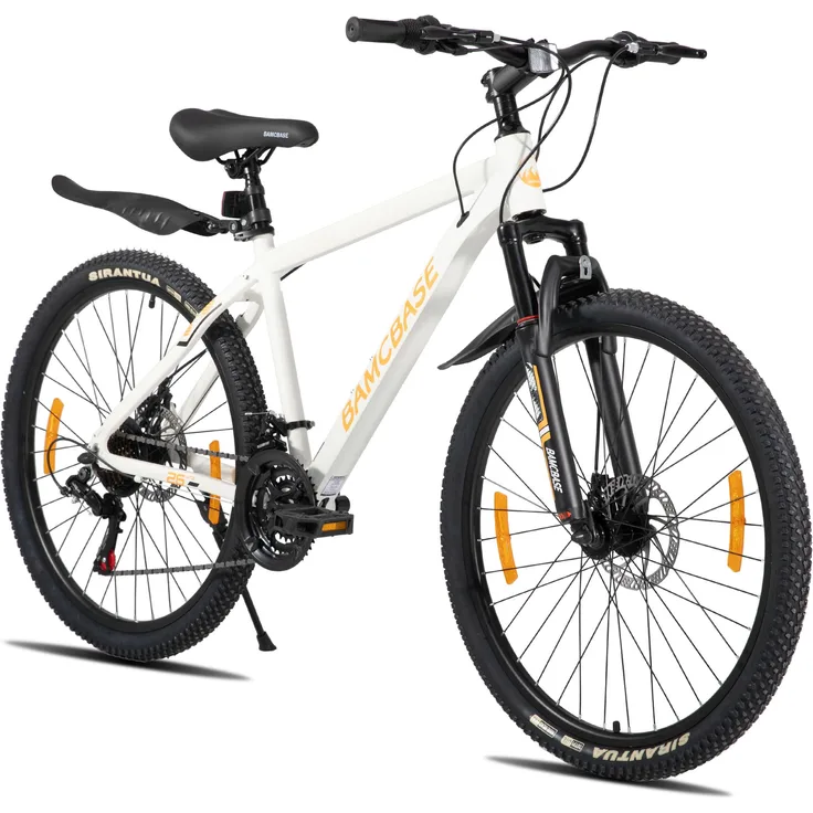HILAND 26 Zoll Mountainbike, Aluminiumrahmen, 21-Gang Shimano-Schaltung, mechanische Scheibenbremsen, Federgabel, Weiß