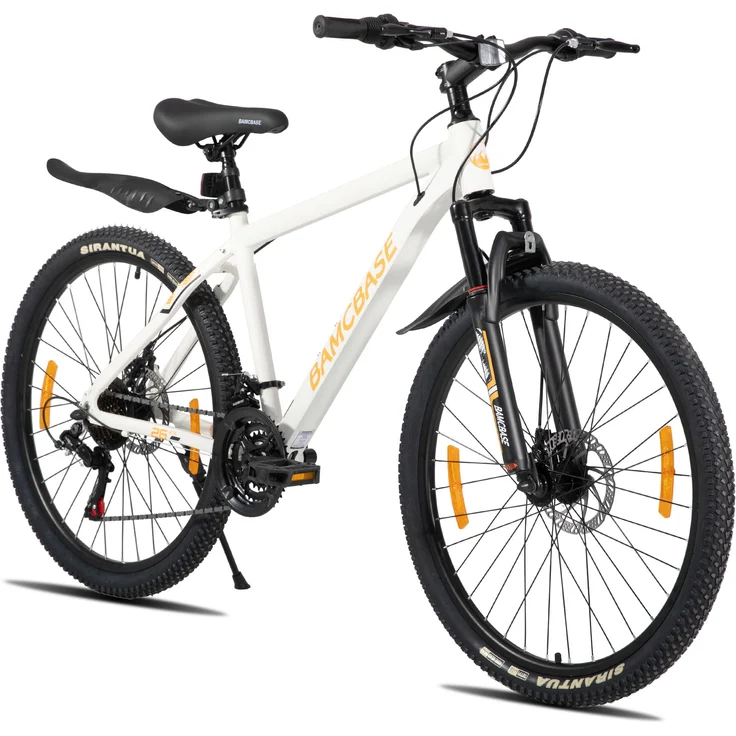 HILAND 26 Zoll Mountainbike, Aluminiumrahmen, 21-Gang Shimano-Schaltung, mechanische Scheibenbremsen, Federgabel, Weiß