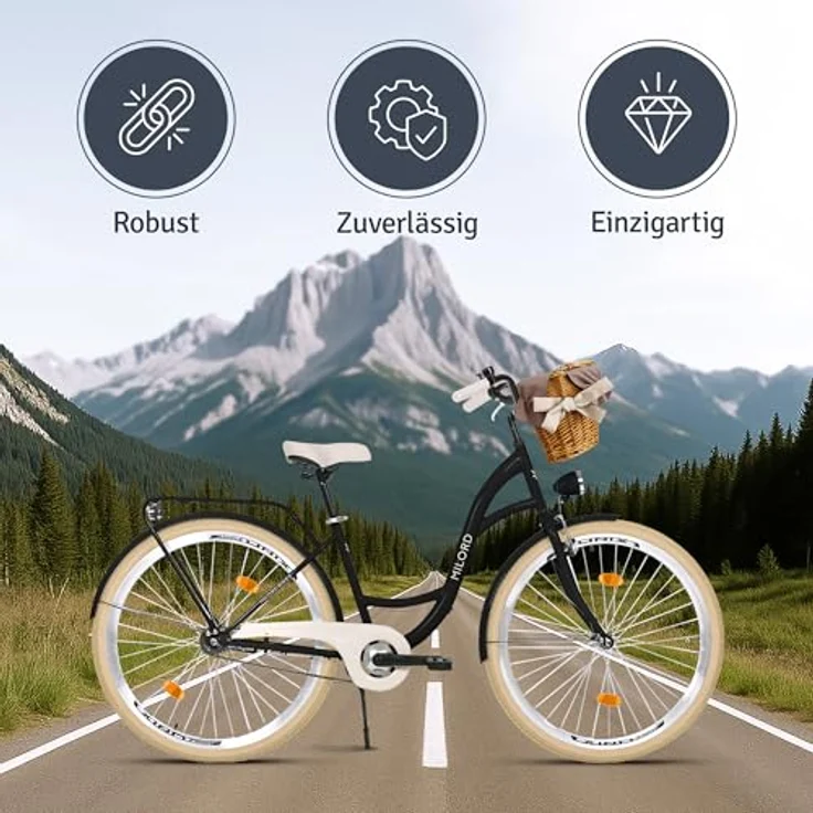 Milordbikes City-Fahrrad, Schwarz-Creme, 46 cm, Aluminiumfelgen, leicht rollende City-Reifen 700C x 35 mm – Bild 5