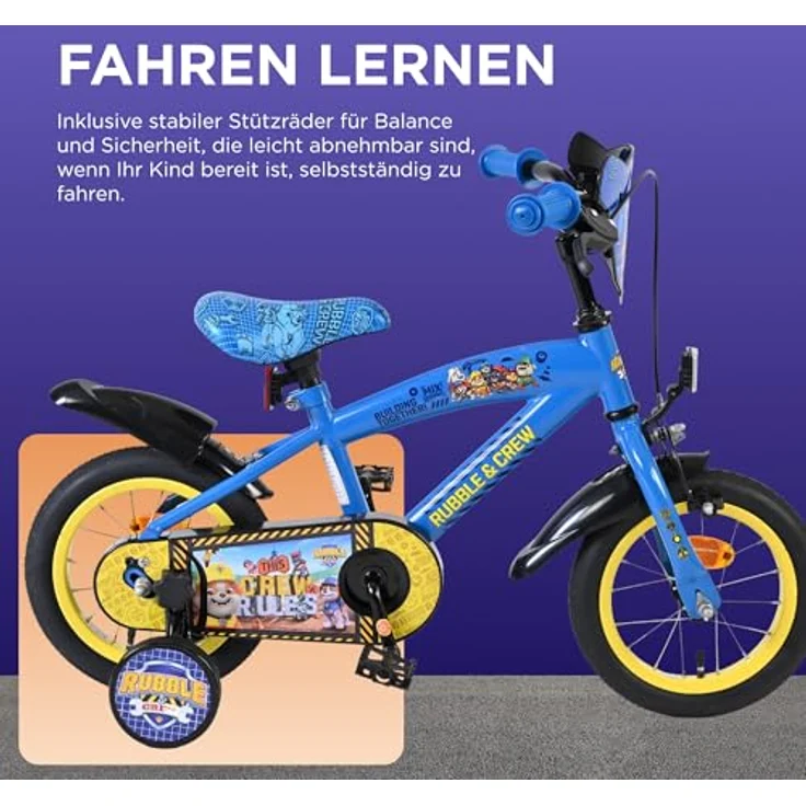 Volare Rubble Kinderfahrrad, 12 Zoll, 1 Gang, ohne Schaltung, mit Handbremsen und abnehmbaren Stützrädern – Bild 4