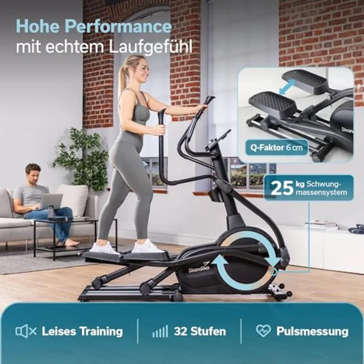 Skandika Crosstrainer Carbon P25-G, klappbar, sehr leise, Generator, 32 Widerstandsstufen, Kinomap App kompatibel, bis 150 kg, kompakt – Bild 5