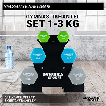 Miweba Sports Hantelset 1-3kg - Vinyl Kurzhanteln Mit Hexagon-Form