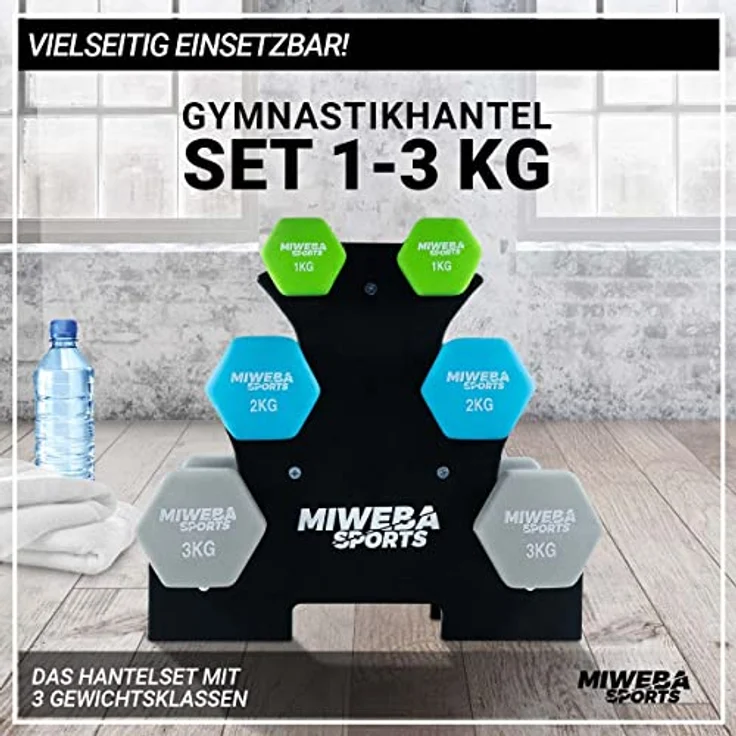 Miweba Sports Neopren/Vinyl Hantelset/Hantelständer | 𝐏𝐫𝐨𝐟𝐢 Hantel - Hexagon Hanteln Sets 1.0-3.0 Kg - Kurzhanteln - Kurzhantel Set - Gymnastikhanteln - Hantel Set - Dumbbell – Bild 2