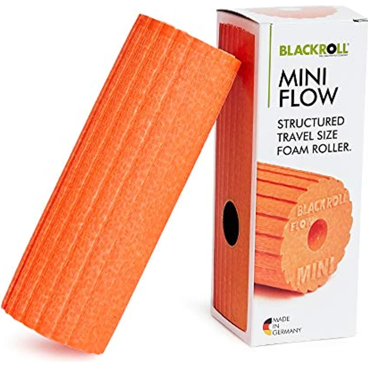 BLACKROLL® MINI FLOW Faszienrolle, 15 x 5 cm, handliche Massagerolle mit geriffelter Oberfläche, mittlere Härte, made in Germany, Orange – Bild 1