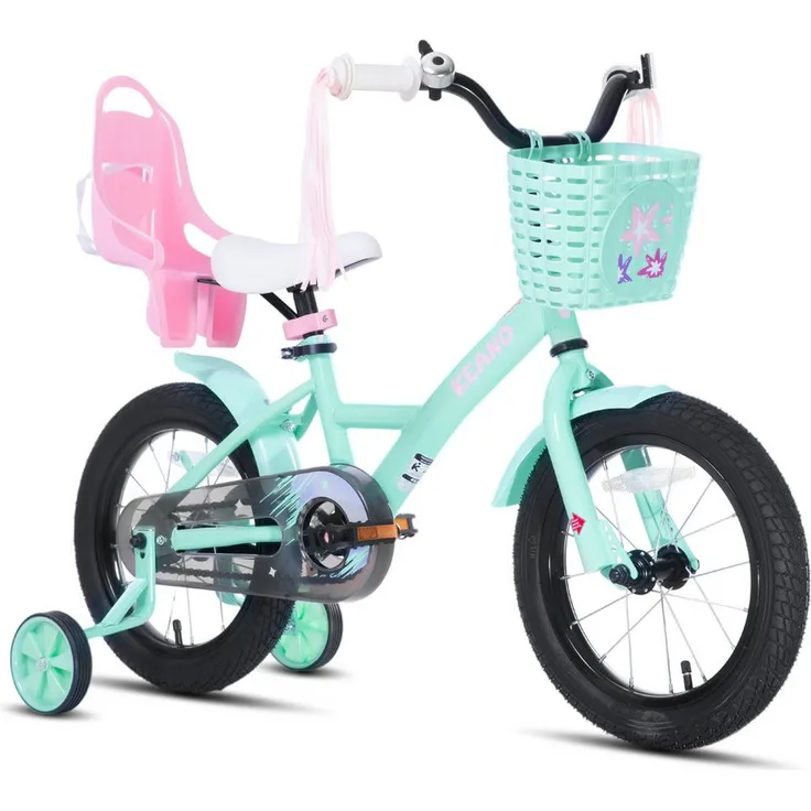 JOYSTAR Kinderfahrrad Mädchenfahrrad 14/16/18/20 Zoll, Hochkarbonstahlrahmen, mit Puppensitz, Korb, Stützrädern und Schutzblechen