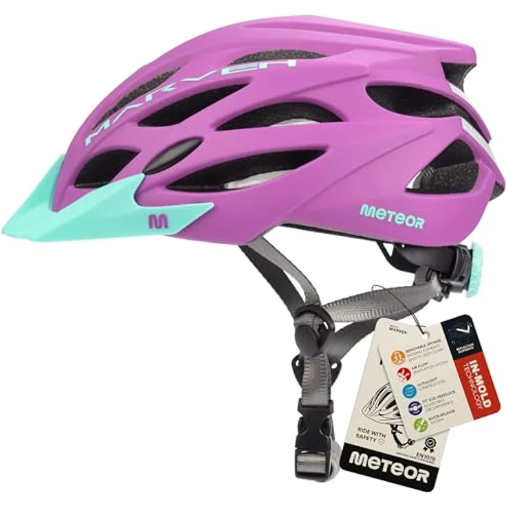 meteor® Marven Fahrradhelm, MTB- und Rollerhelm für Herren, Damen und Kinder, mit LUFTDURCHLASS-System und HYGIENISCHEM Innenleben, anpassbare Passform, inkl. Fliegennetz und Schnellverschluss – Bild 1