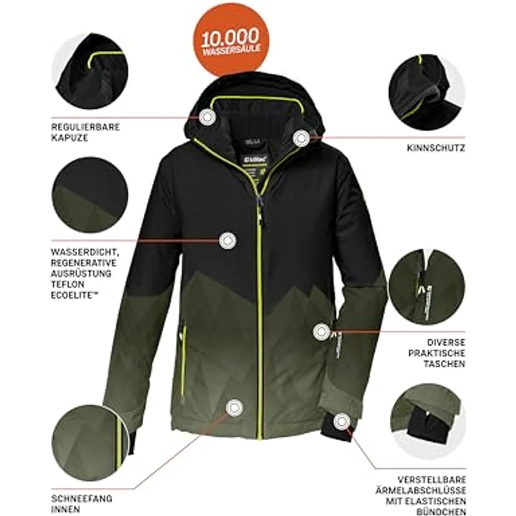 killtec KSW 383 BYS SKI Jungen Skijacke mit Kapuze, Schneefang und wasser- sowie winddichter Ausstattung, Bergprint – Bild 5
