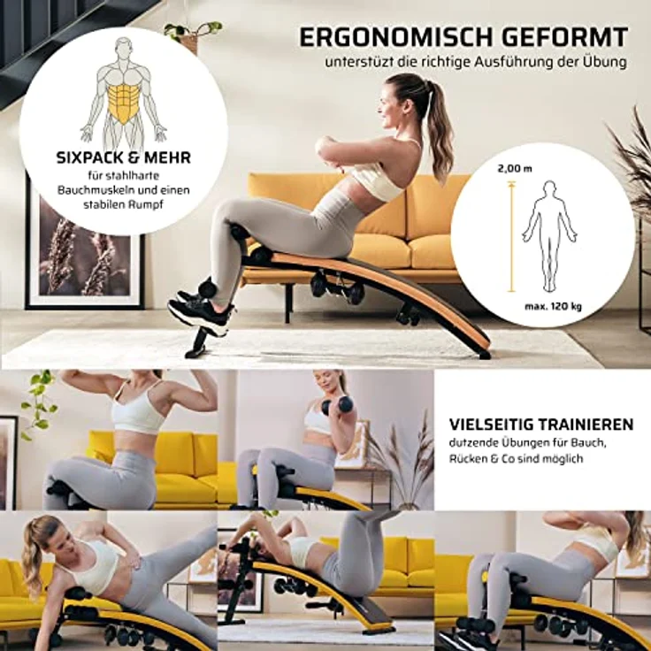 SportPlus Sit Up Bank klappbar mit 2x 1,5 kg Hanteln, Bauchtrainer mit Beinfixierung, mit Handgriffen für diverse Übungen, Hantelbank, trainiert Bauch, Rücken, Schultern & mehr – Bild 3