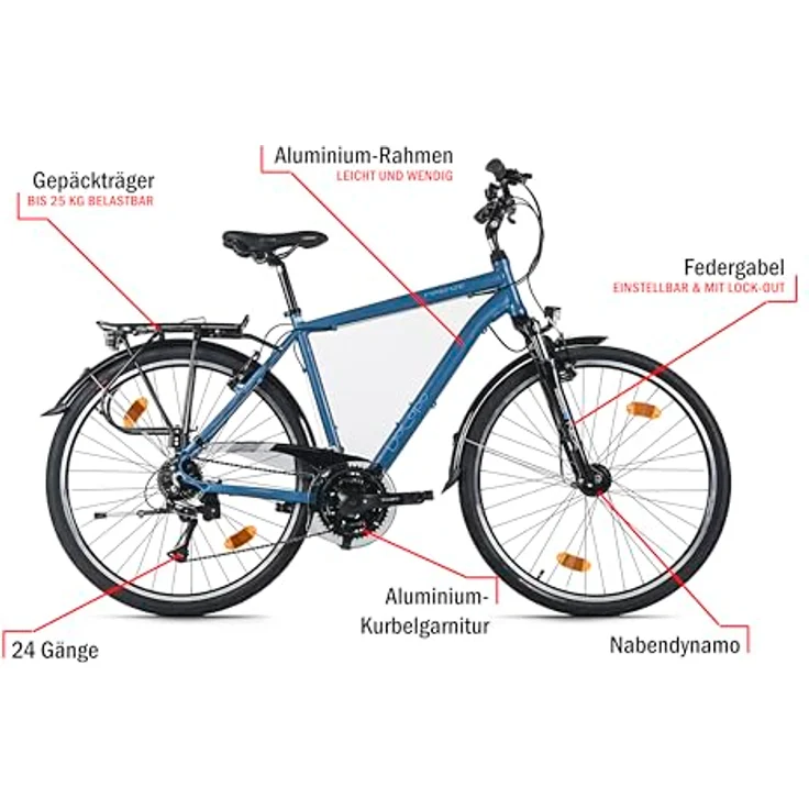 DACAPO Trekkingrad Herren Firenze 200, 28'' mit 24 Gängen, RH 53 cm, V-Brakes, Anthrazit – Bild 4