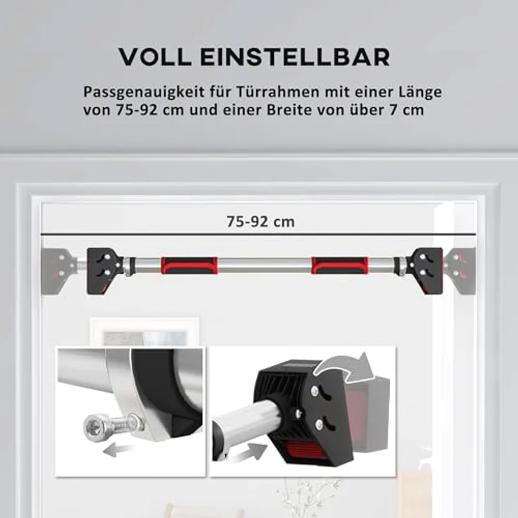 SPORTNOW Klimmzugstange, Verstellbar Türrahmen, Rutschfest Türreck Wandmontage, Pull Up Bar für Fitness Zuhause, Gym, Stahl, Schwarz - Preisvergleich – Bild 4