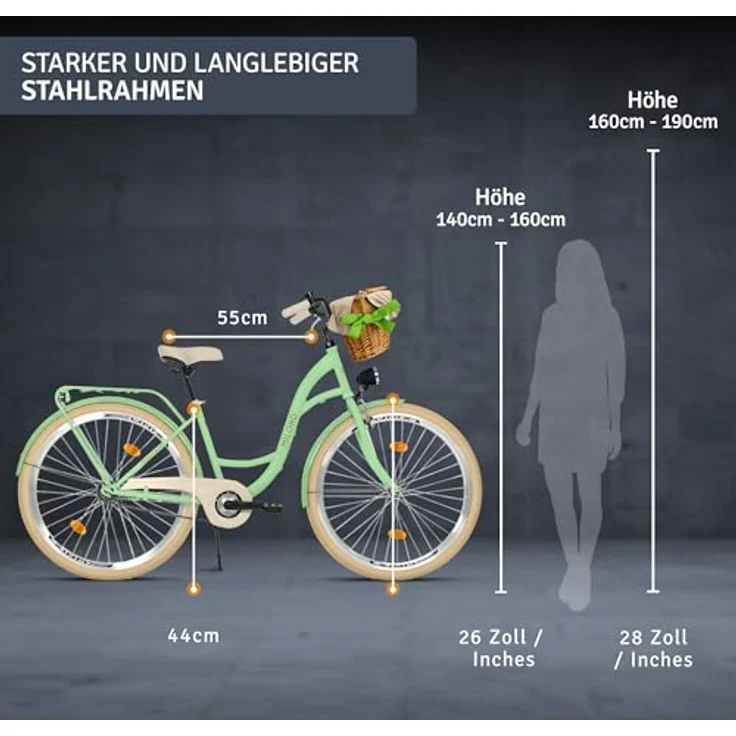 Milordbikes City-Fahrrad, Grün und Creme, 46 cm, Metallrahmen, geeignet für Freizeit und Sport – Bild 3