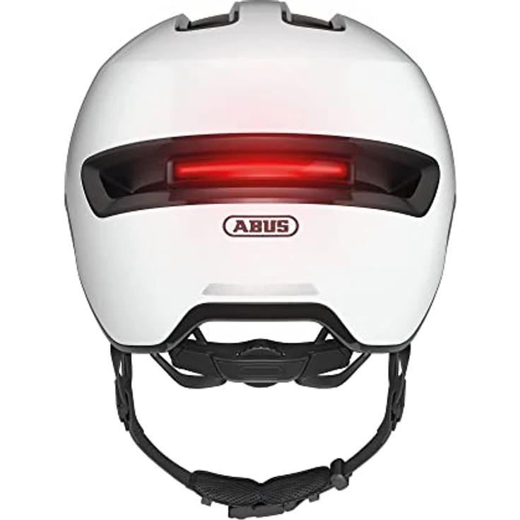 ABUS Stadthelm HUD-Y ACE, stylischer Fahrradhelm mit Visier und aufladbarem LED-Rücklicht, Weiß Glänzend, Größe S – Bild 4