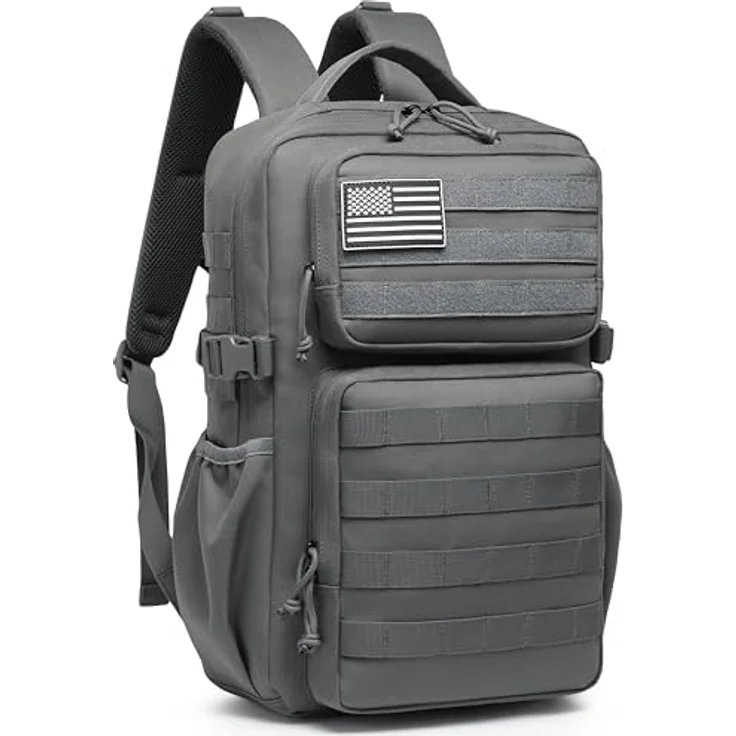 Wotony Militärischer taktischer Rucksack 25L, wasserdichter Tagesrucksack mit Molle-System und Wasserflaschenhalter, Grau – Bild 1