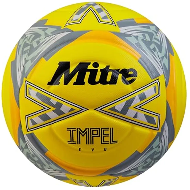 Mitre Impel Evo Fußball | strapazierfähiger Trainingsball mit Hyperseam-Technologie | Fluo-Gelb/Schwarz/Kreisgrau, Größe 4