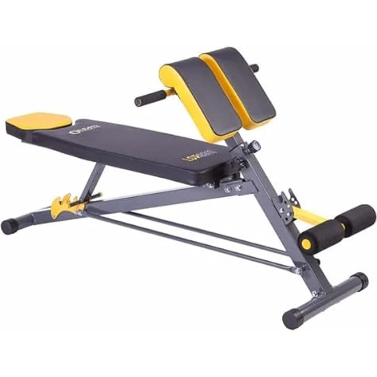 HMS Premium LSR8311, Bank mit Hyperextension und Stütze, max. Belastbarkeit 160 kg, verstellbarer Sitz, schwarz/gelb – Bild 1