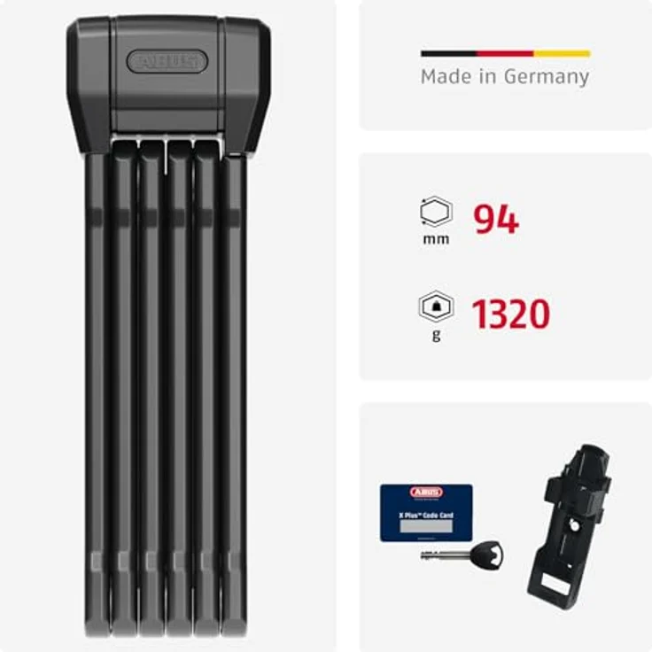 Abus Bordo 6200K, Faltschloss, 94 cm, mit ABUS XPlus-Zylinder und robuster Stahlummündung, schwarz – Bild 6