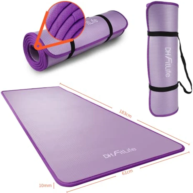 DH FitLife Trainingsmatte Fitnessmatte, Sportmatte 183 * 61 * 1 cm, Gymnastikmatte extra reißfest, Yogamatte rutschfest und dick, Workout Matte (violett) – Bild 5