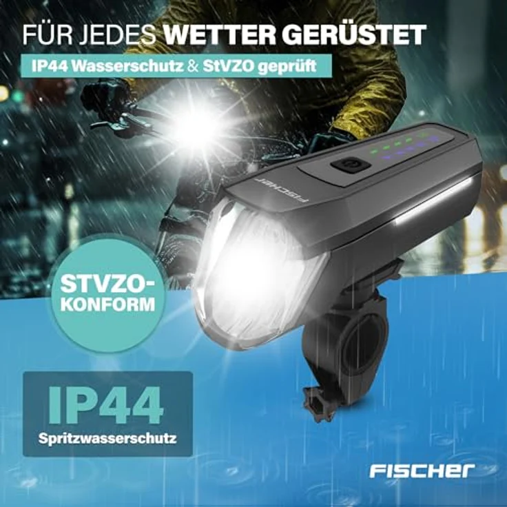 Fischer Fahrrad LED-Frontlicht 110 Lux, mit Sensormodus, Leuchtweiteneinstellung, bis zu 20 Stunden Leuchtdauer, schwarz – Bild 8