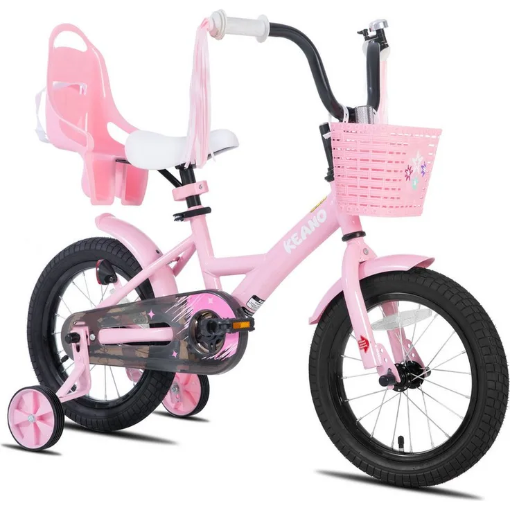 JOYSTAR Kinderfahrrad Mädchenfahrrad 14/16/18/20 Zoll, Hochkarbonstahlrahmen, Puppensitz, Korb, Stützräder, Schutzbleche