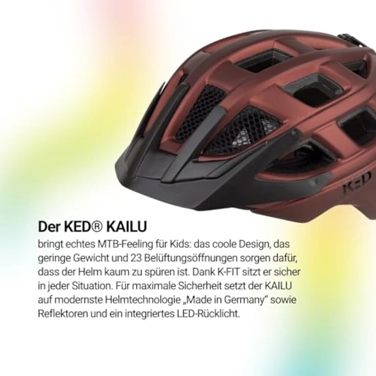 KED Kailu Jugend MTB Helm, robuster Mountainbike-Helm mit K-FIT Anpassungssystem, 23 Öffnungen für Spitzenbelüftung, Farbe: Maroon Red, Größe: 49-53 (S) – Bild 4