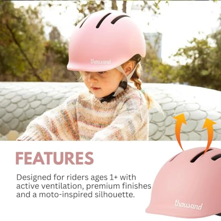 Thousand Junior Fahrradhelm JR Power Pink, Unisize, anpassbares Dial-Fit-System, reflektierende Sticker, veganledernes Kinnband, einhändiger Magnetverschluss – Bild 4