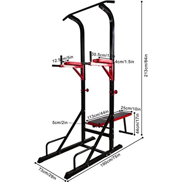CCLIFE Power Tower Dip Station, Multifunktions-Krafttrainingsgerät mit verstellbarer Ablage, schwarz/rot – Bild 4