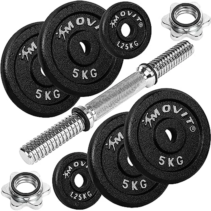 MOVIT® Kurzhantel PRO Set, Gusseisen Hantel, 1x 25kg, Stange 30mm Standardnorm, Griff gerändelt, Sternverschlüsse, Hantel Set Kurzhantelset Gewichte – Bild 2