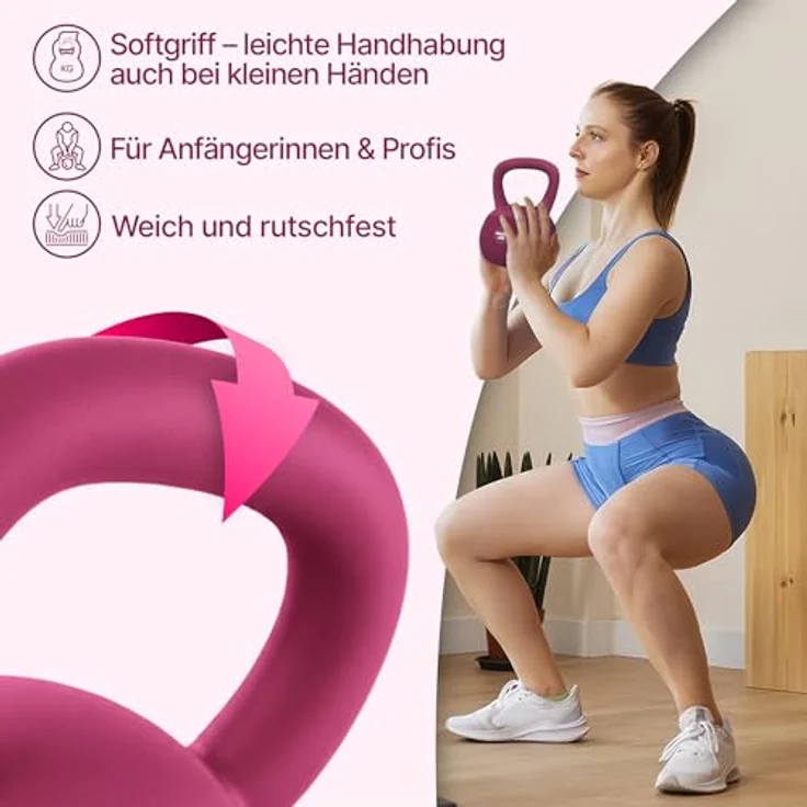 NEOLYMP Soft Kettlebell, bodenschonende und leise Kugelhantel mit ergonomischem Softgriff, 2–12 kg verstellbar, ideal fürs Homegym – Bild 6