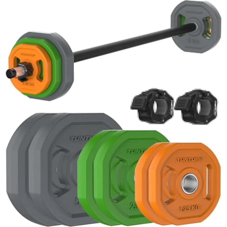 Tunturi Aerobic Pump Gewichteset 20kg - Hantelset mit 6 Scheiben - Inkl. Hantelstange - Mit Gummibeschichtung - Inkl. gratis Fitness-App – Bild 1