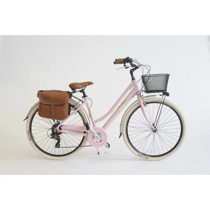 VENICE - I love Italy 605 Alu Lady Cityfahrrad 28 Zoll, Retro-Design, rosa, mit Vollausstattung und Gepäckträger