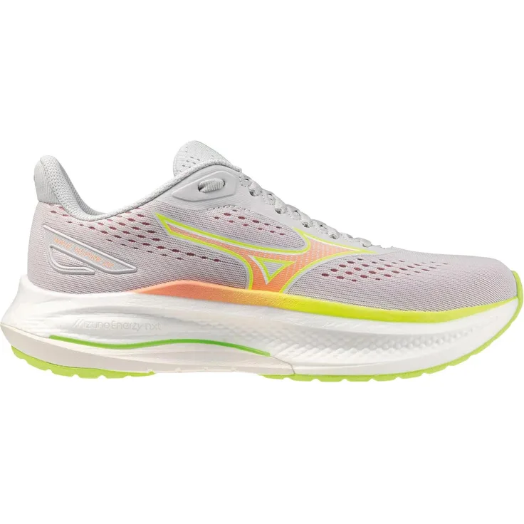Mizuno Wave Inspire 22 Laufschuhe Damen, Dämpfungstechnologie Mizuno Enerzy NXT, Stabilität für Überpronierer, atmungsaktives Mesh-Obermaterial, aus über 90% recycelten Materialien, grau