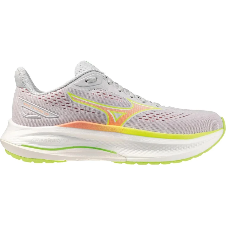 Mizuno Wave Inspire 22 Laufschuhe Damen, Dämpfungstechnologie Mizuno Enerzy NXT, Stabilität für Überpronierer, atmungsaktives Mesh-Obermaterial, aus über 90% recycelten Materialien, grau