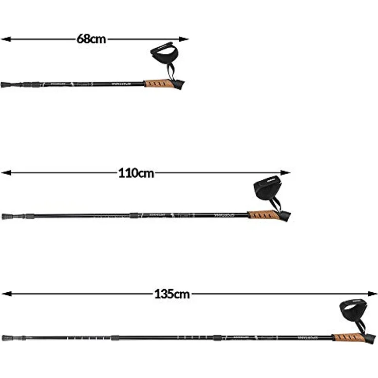 Sportana Nordic Walking Stock Teleskopstock 5 Aufsätze Anti-Shock Federung Wanderstöcke Trekkingstöcke Silber – Bild 5