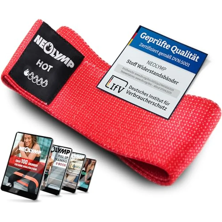 NEOLYMP Kurze Fitnessbänder, waschbare Widerstandsbänder mit Trainingsprogramm E-Book, elastische Gymnastikbänder, rotes Fitnessband für leichten Widerstand (2,5 - 5 kg) – Bild 1