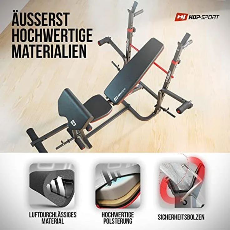 HS HOP-SPORT Hantelbank Kraftstation 1065 mit Gusseisen Gewichten 39kg bis 116kg (76kg) – Bild 5